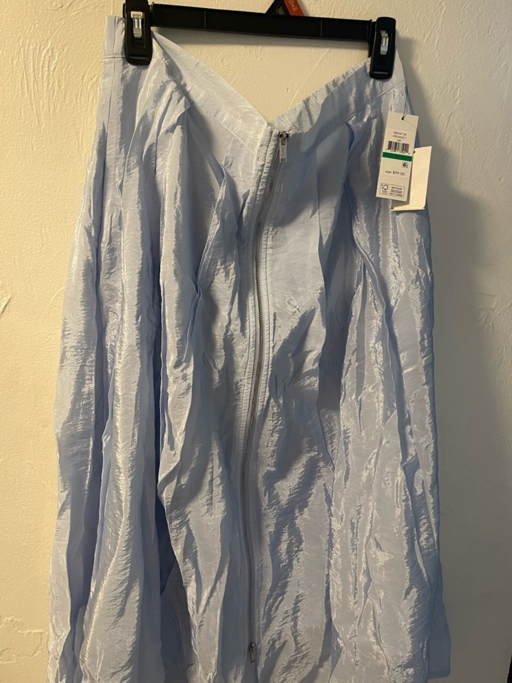 DKNY Pale Blue Shimmer Zip-Front Skirt